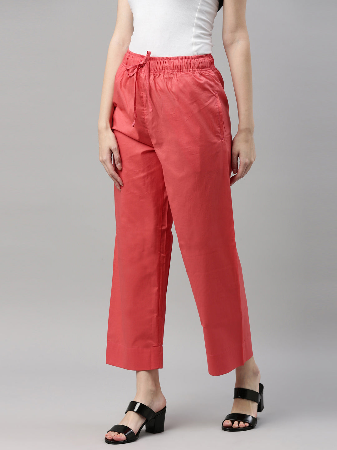 Coral Cotton Wide Leg Pants S