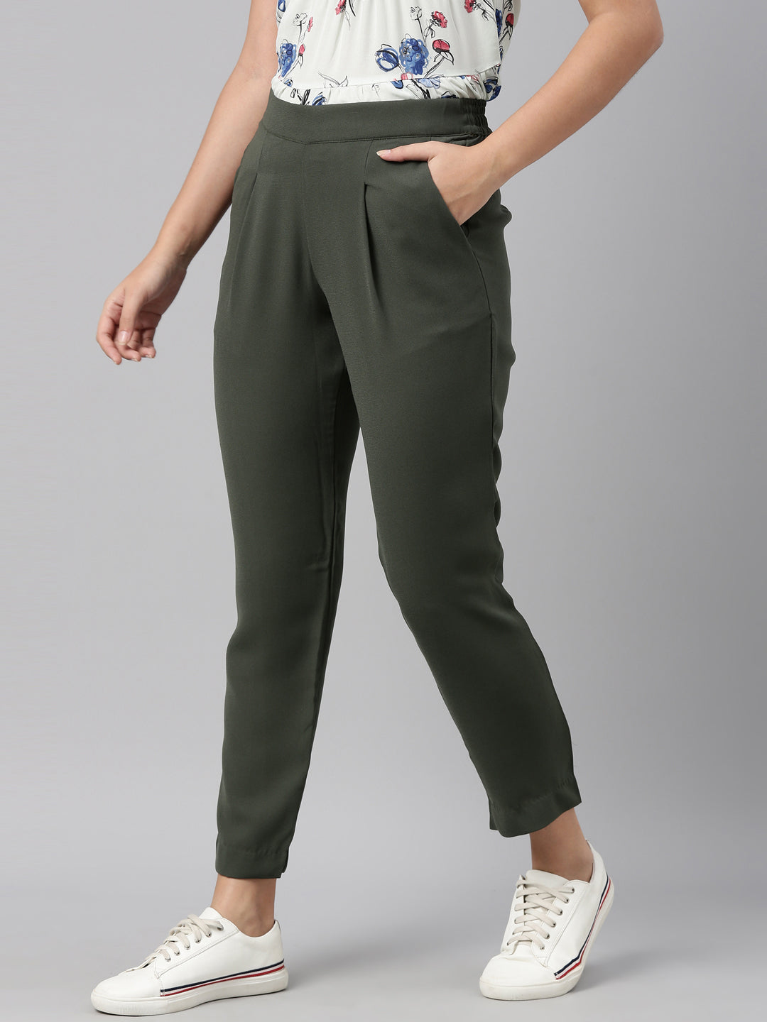 Xpose Trousers and Pants  Buy Xpose Women Olive Comfort Straight Slim Fit  High Rise Trousers Online  Nykaa Fashion
