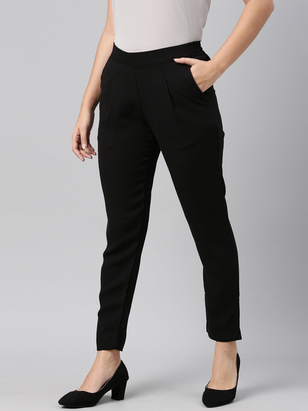 Black Woven Cotton Stretch Formal Trouser S