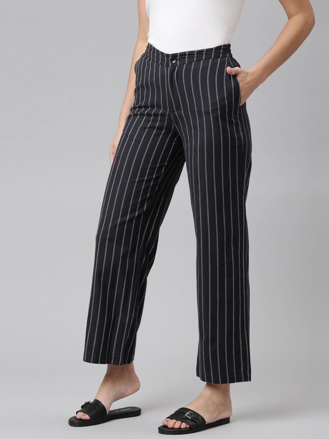 Navy Cotton Stripes Cargo Pant S - Main Image