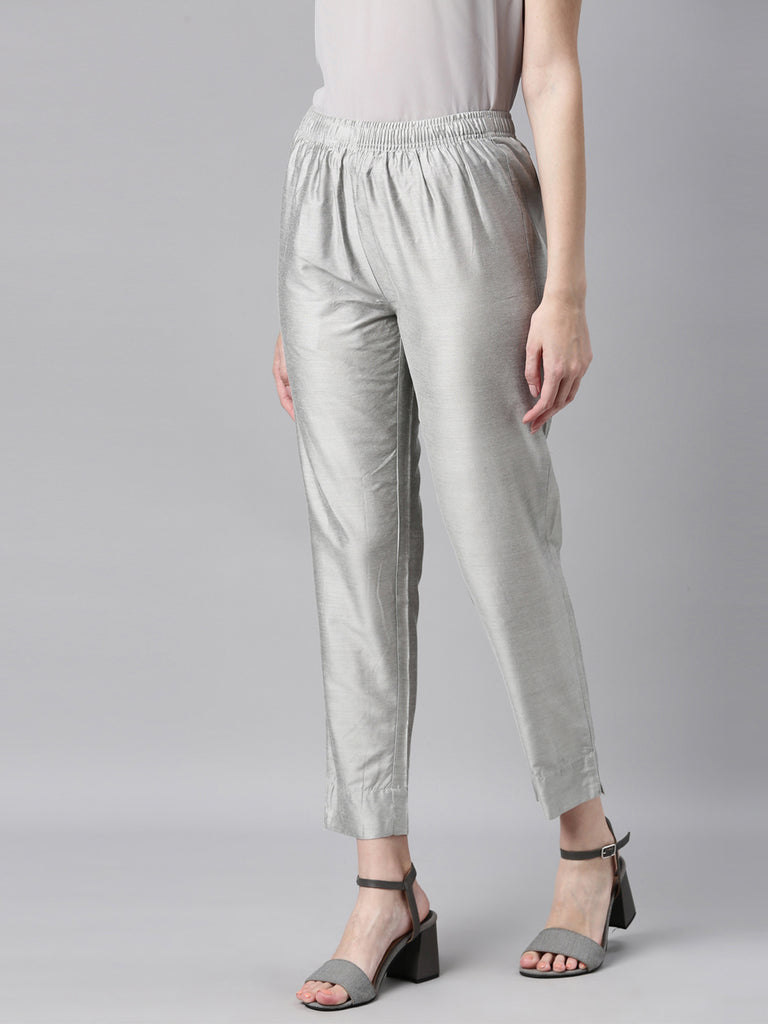 Silver faux leather straight leg trousers  River Island