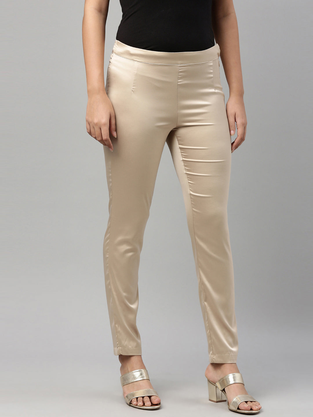 Shiny Skinny Leggings with Zipper - Stretch Active High Waist