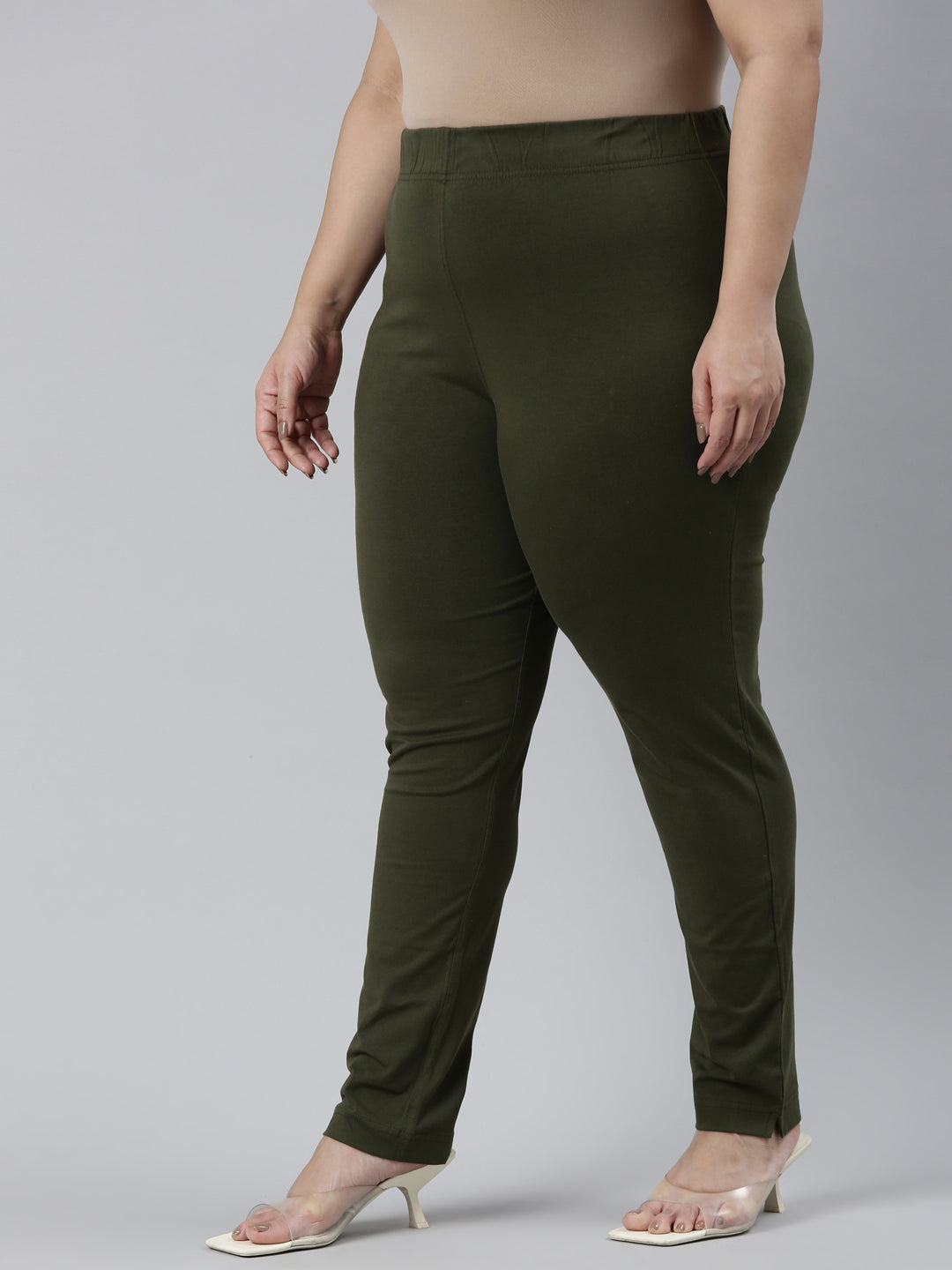 Buy Olive Green Solid Trousers Online - W for Woman
