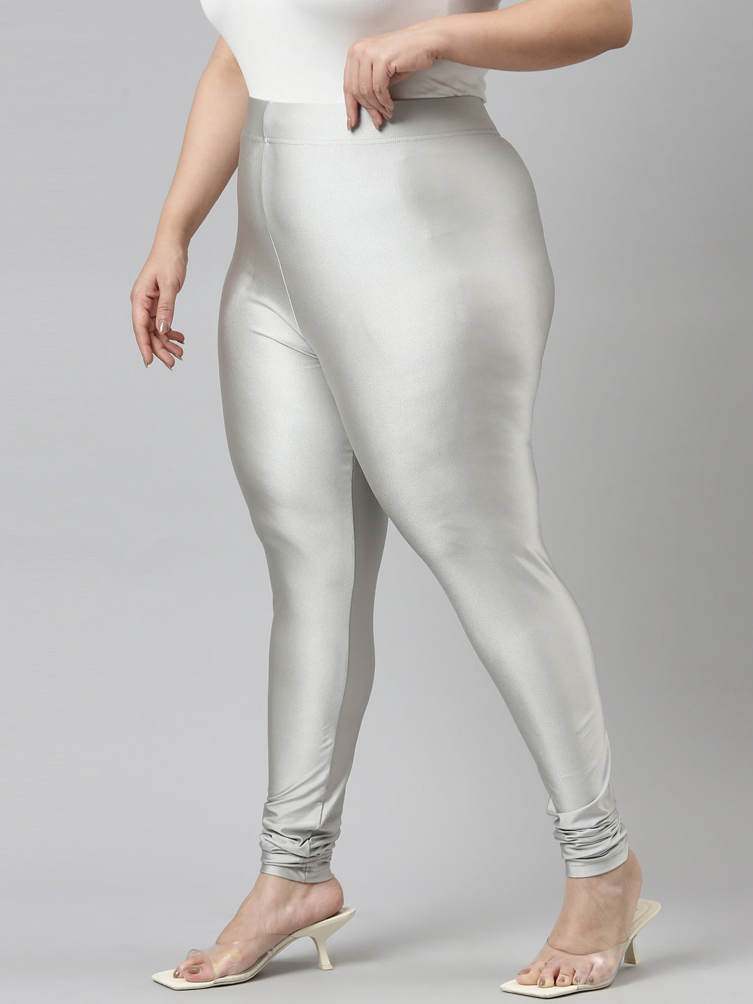 Churidar Plain Ladies Silver Shimmer Leggings, Size: XL-XXL at Rs