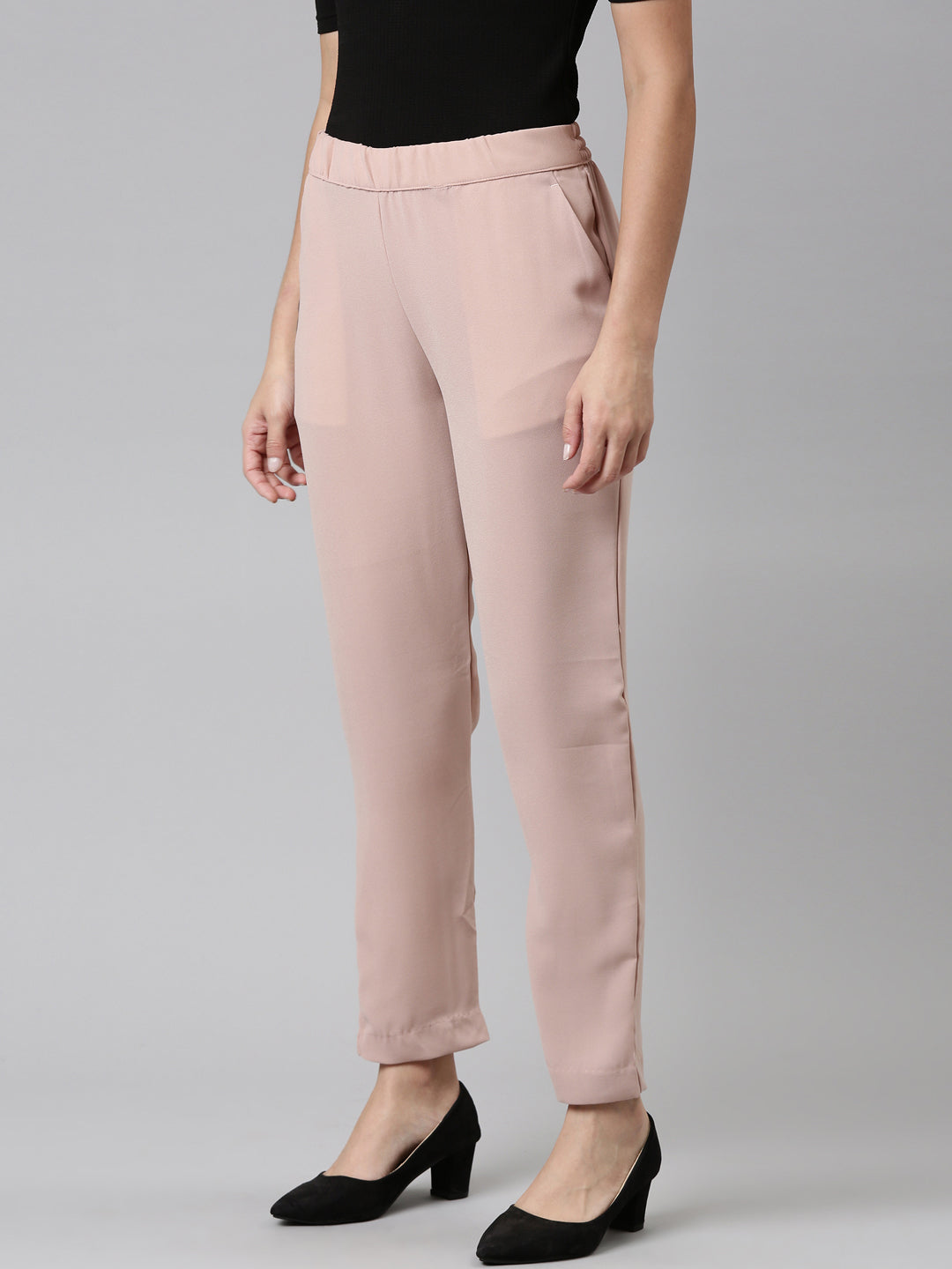 Baby Pink Woven Cotton Stretch Formal Trouser – Go Colors India