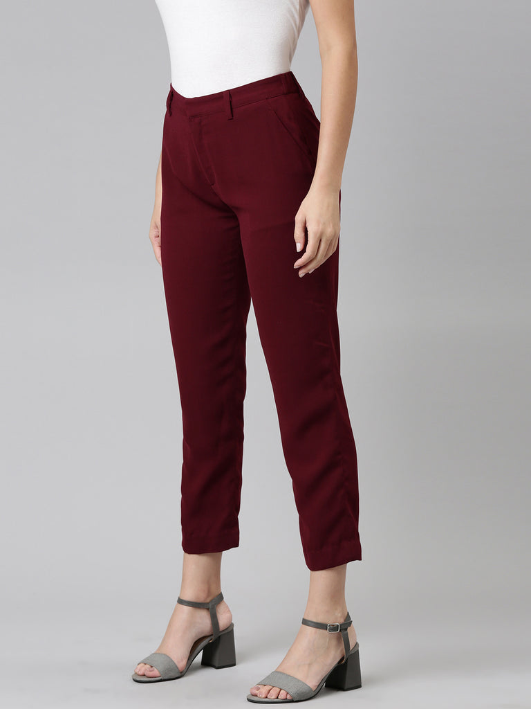 Buy Maroon Solid Women Trouser Cotton Flax Fabric for Best Price Reviews  Free Shipping
