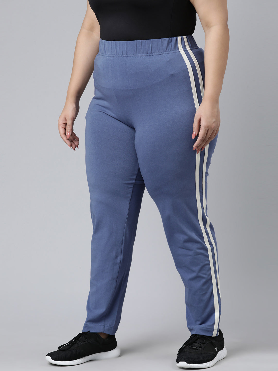 Jeans Blue Cotton Stretch Side Stripes Track Pant – Go Colors India