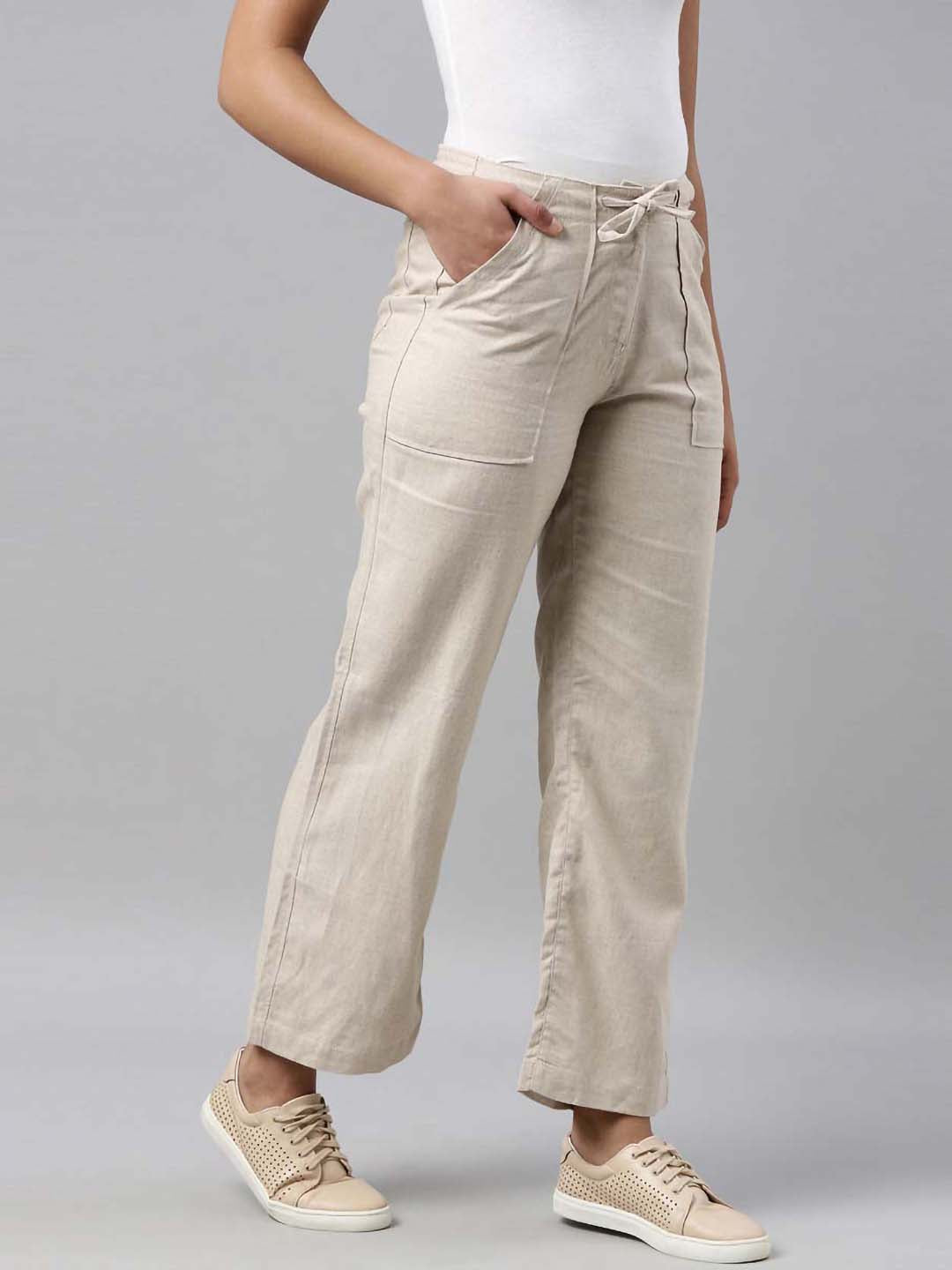 Buy Beige Trousers & Pants for Women by Go Colors Online | Ajio.com