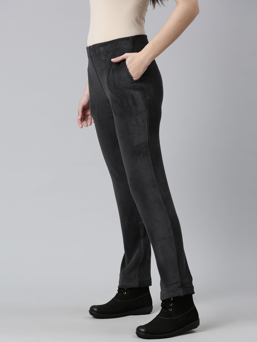 COS Velvet Wide-Leg Trousers in Forest grey | Endource