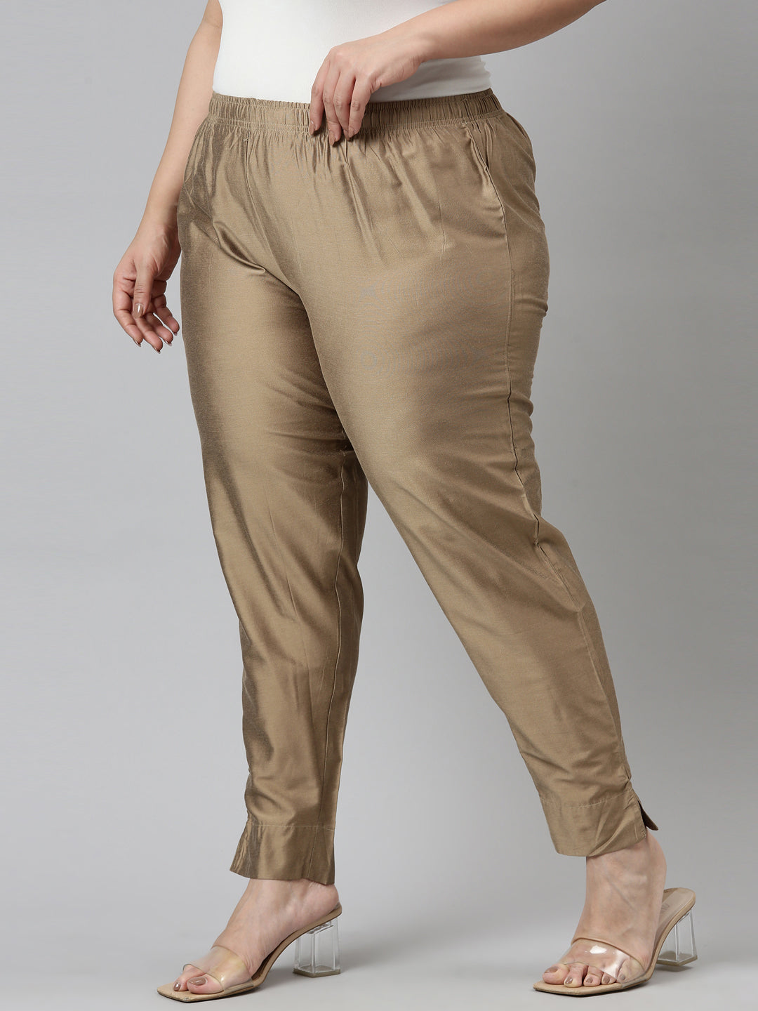 Golden plain silk blend palazzo pants  ETHNICALLY YOURS  3201543