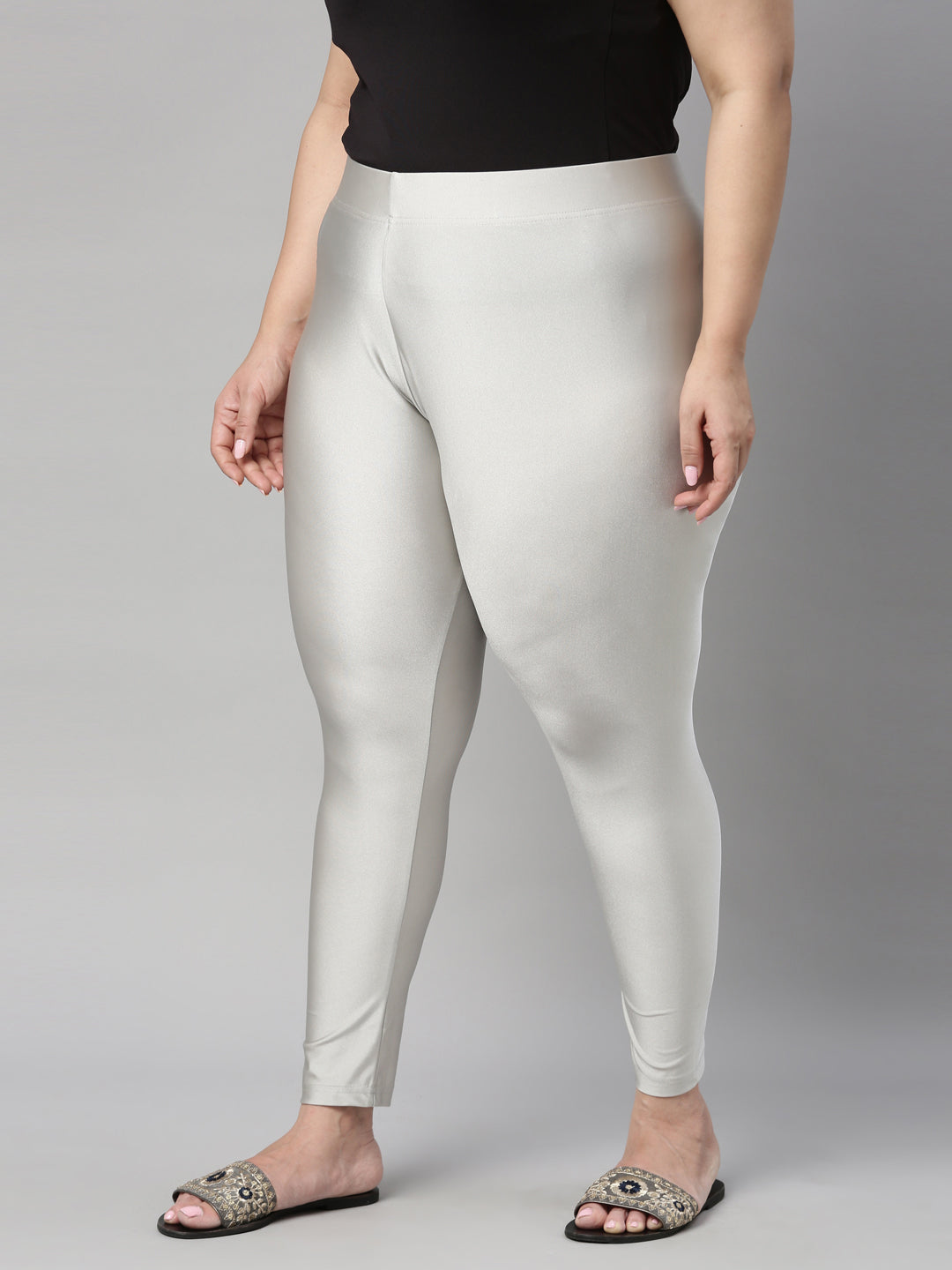 Clora Silver Solid Shimmer Ankle Length Leggings - Clora Creation