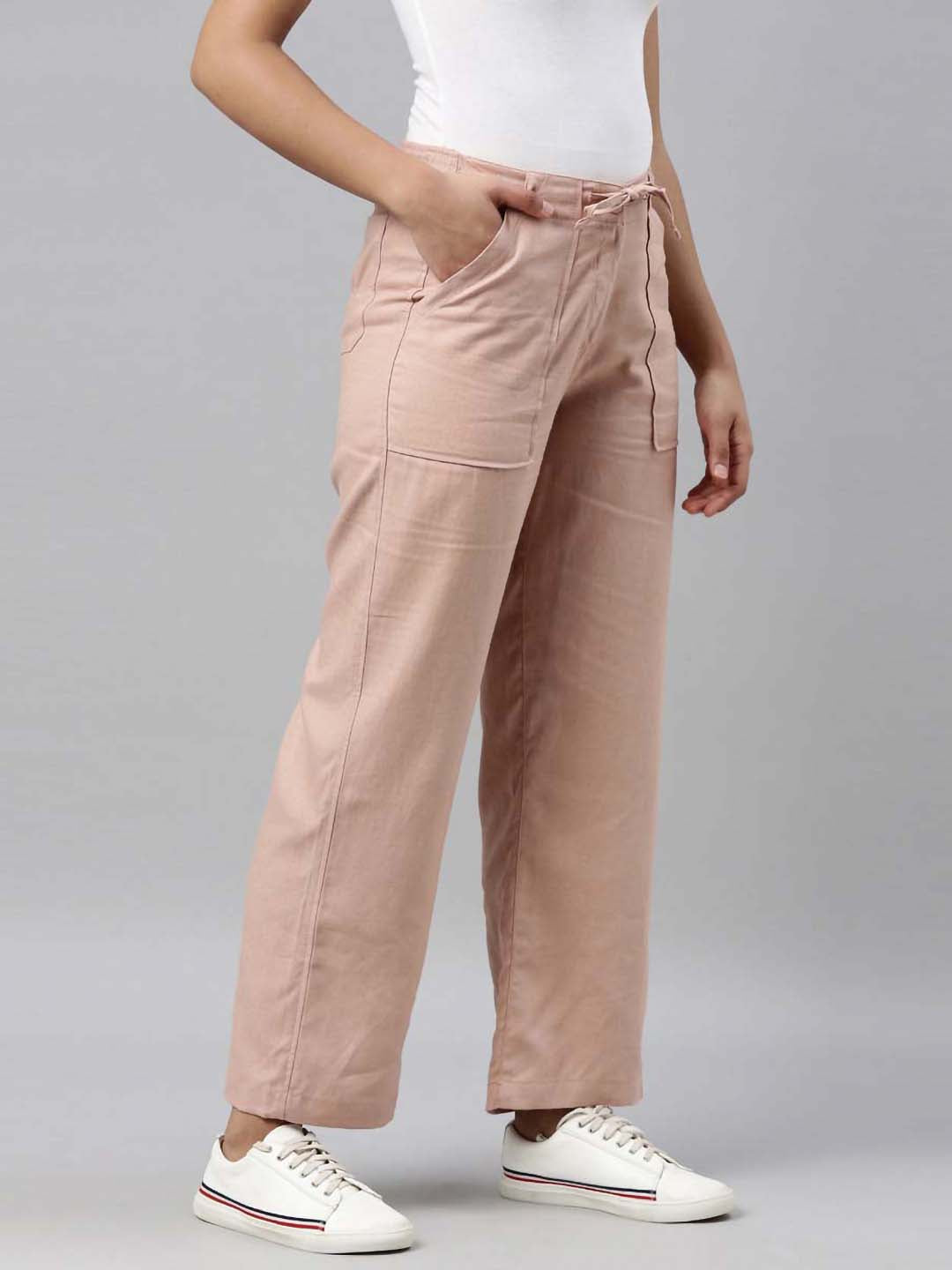 CottonLinen Lookline Cotton Twill Women Plain Cargo Pant Size 2836