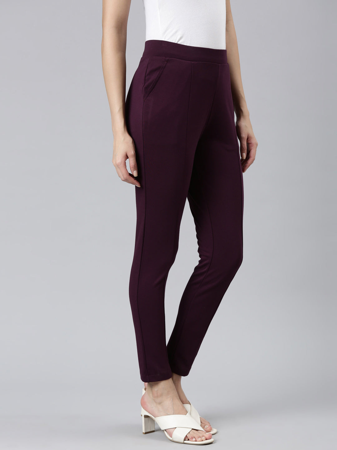 Petite Womens Flat Front Ankle Pant with Hem Detail