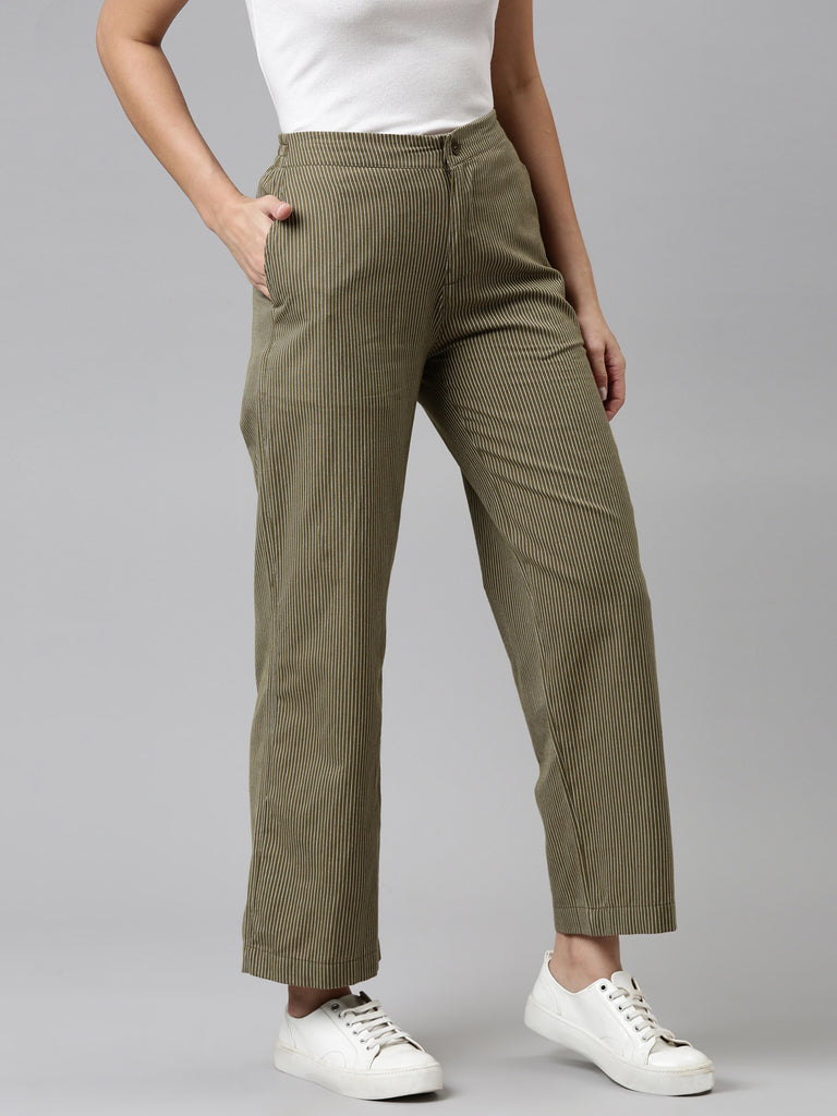 Buy Go Colors Women Olive Green Linen Cargo Pant online