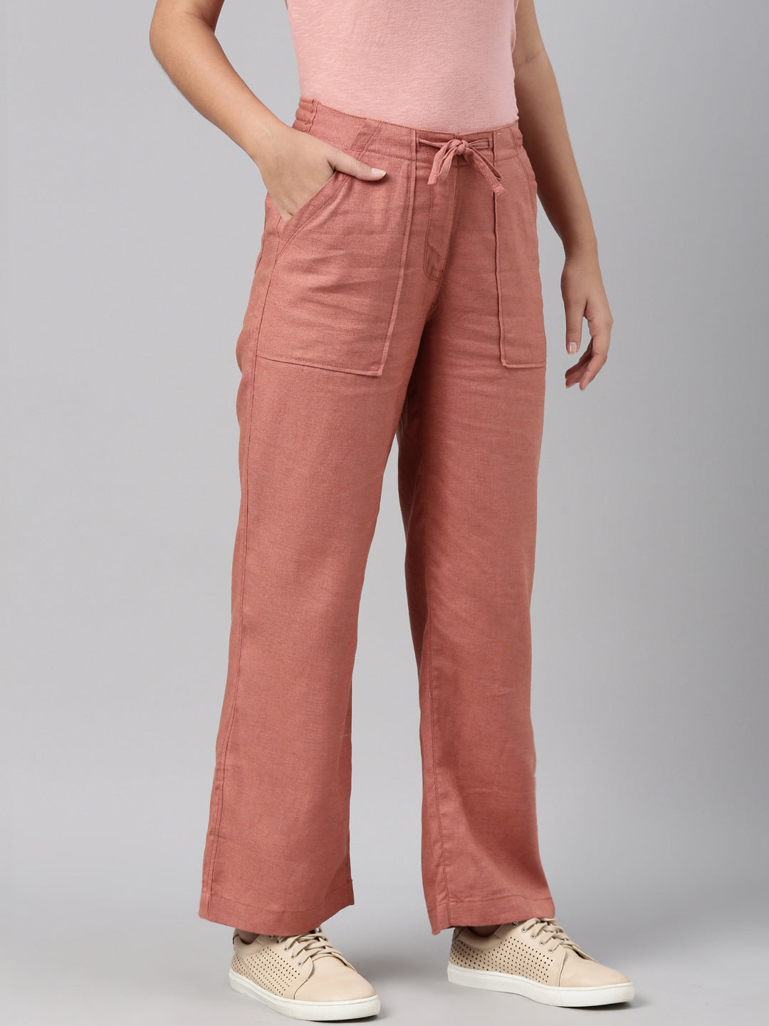 Buy GO COLORS Womens Solid Mid Rise Trousers | Shoppers Stop