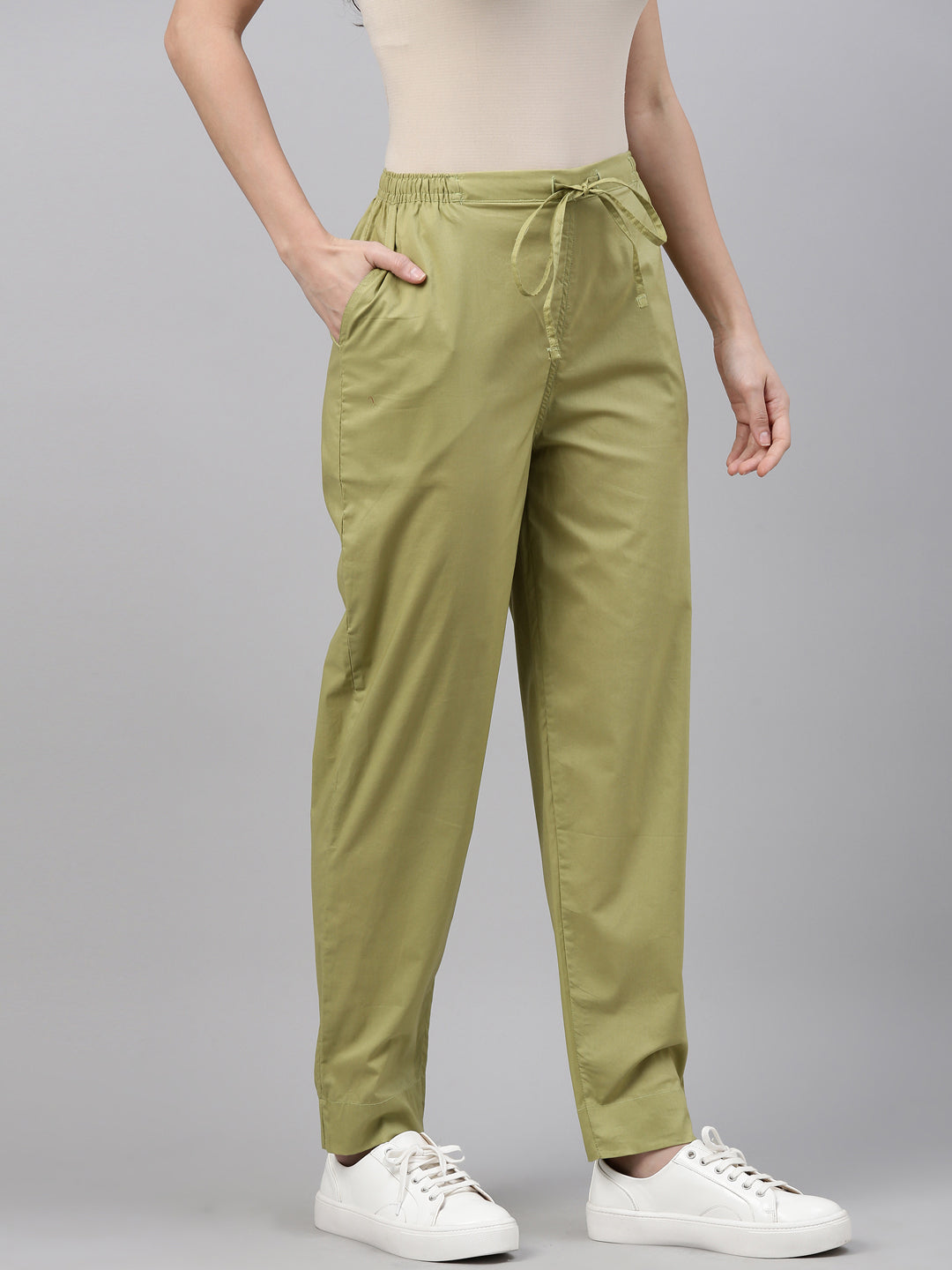 PISTACHIO GREEN BRUSHED LOOSE FIT PANTS WOMEN
