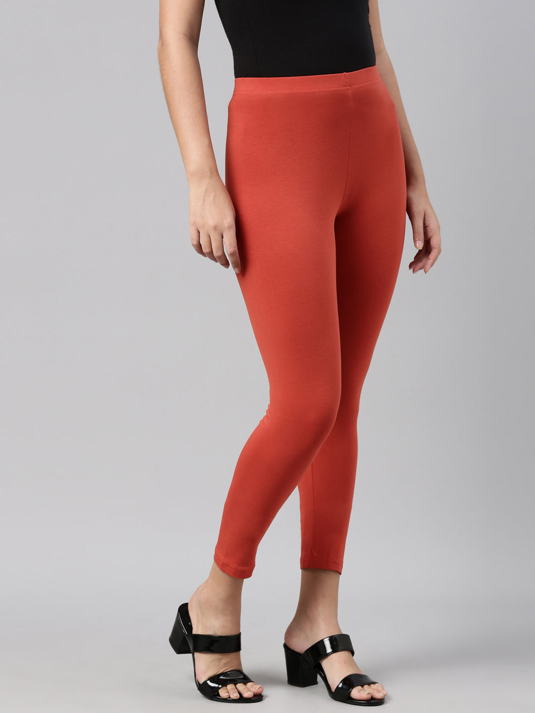 Rust Cotton Stretch Cropped Leggings