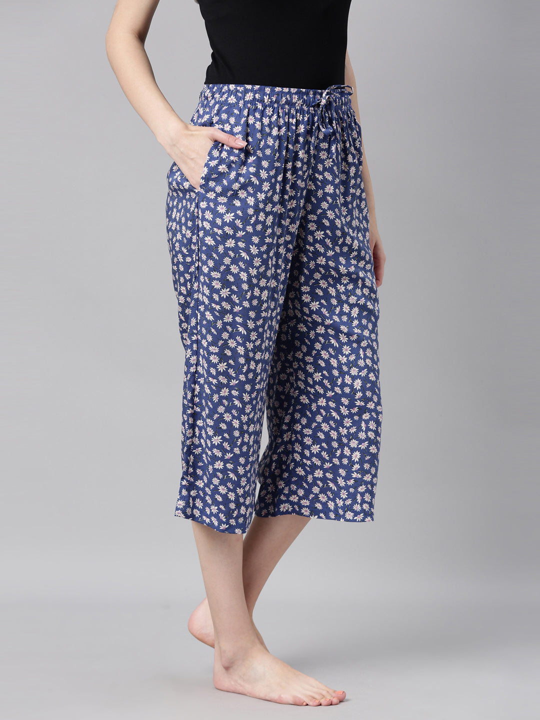 Printed Blue Lounge Capri Pants for Women  Buy Online at GoColors