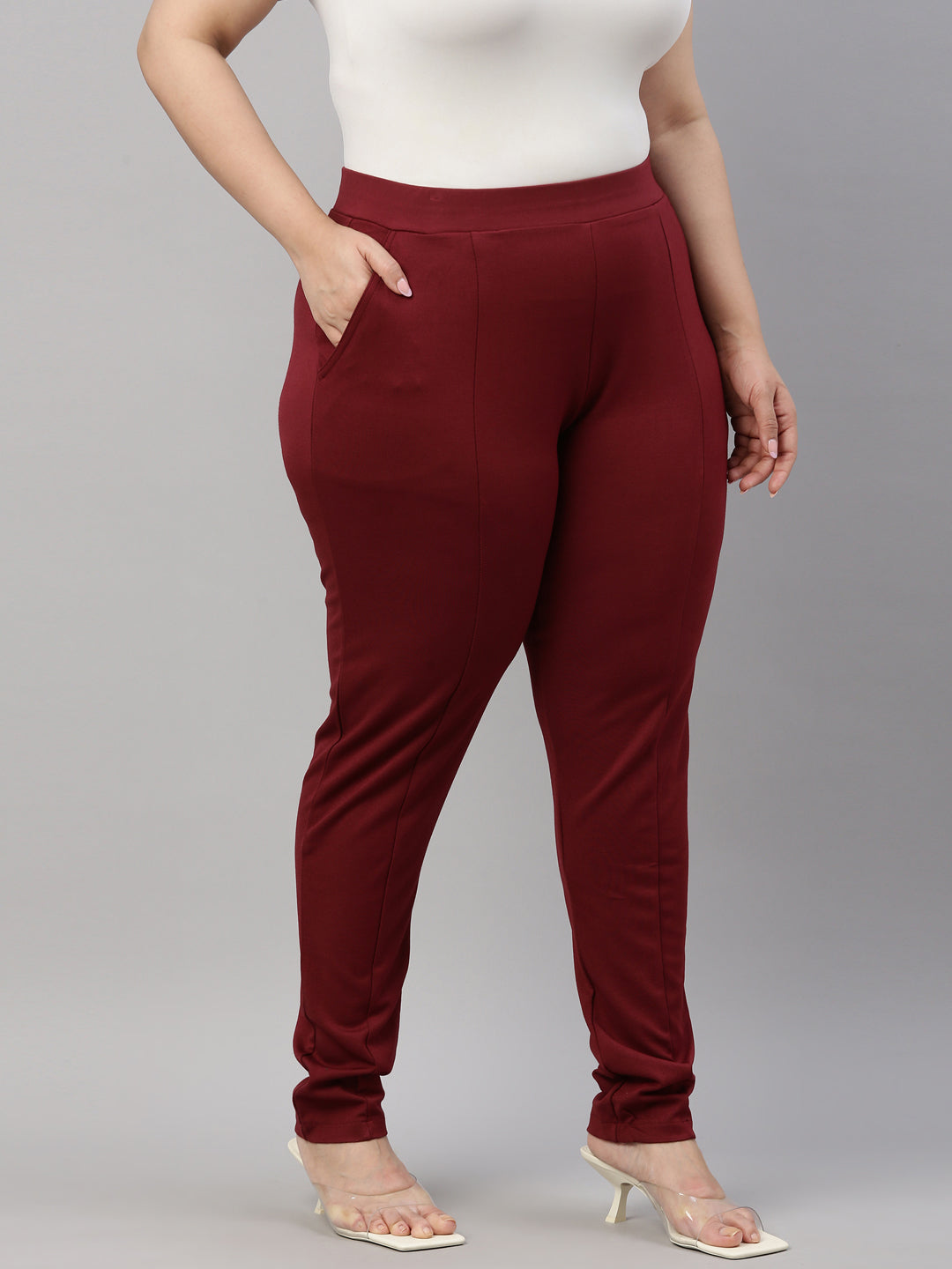 Shop Women's Solid Maroon Stretch Ponte Pants Online