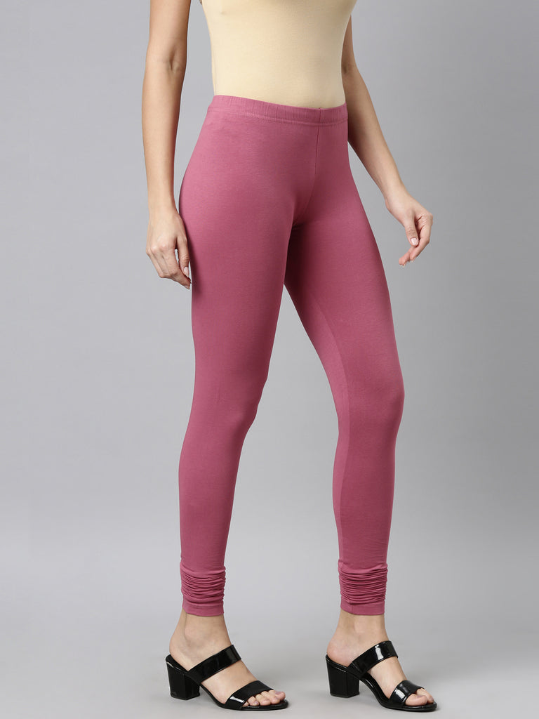 Sassy Curves Plain Pink Cotton Lycra Kali Ankle Length Leggings