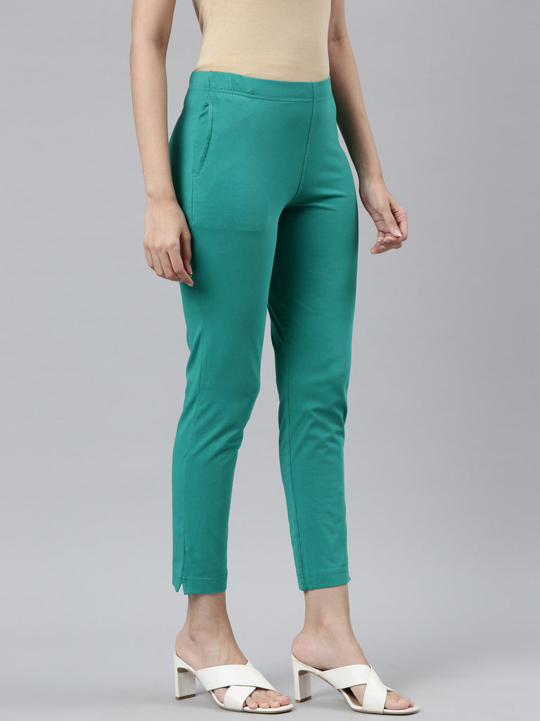 Buy AURELIA Amazon Womens Dark Green Solid Pants  Shoppers Stop