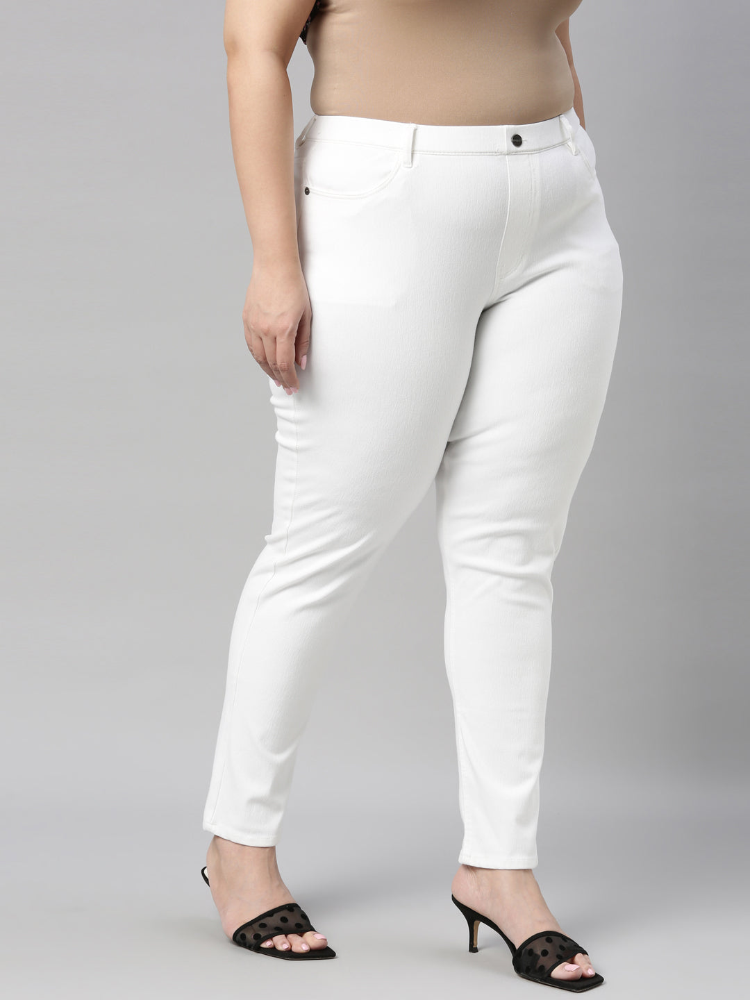 Buy Anaisa Women White Slim Fit Solid Treggings - Jeggings for Women  11455120