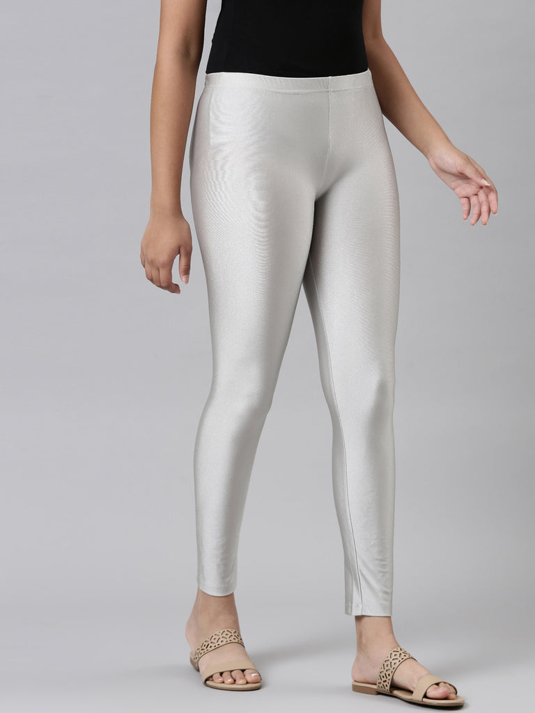 Buy Go Colors Women Silver Cotton Cropped Leggings - Grey Online