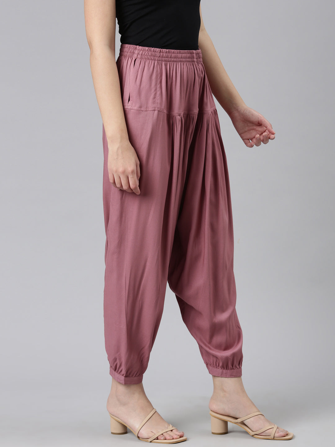 Pinstripe Cotton Low Cut Women's Harem Pants With Hill Tribe Trim Brow