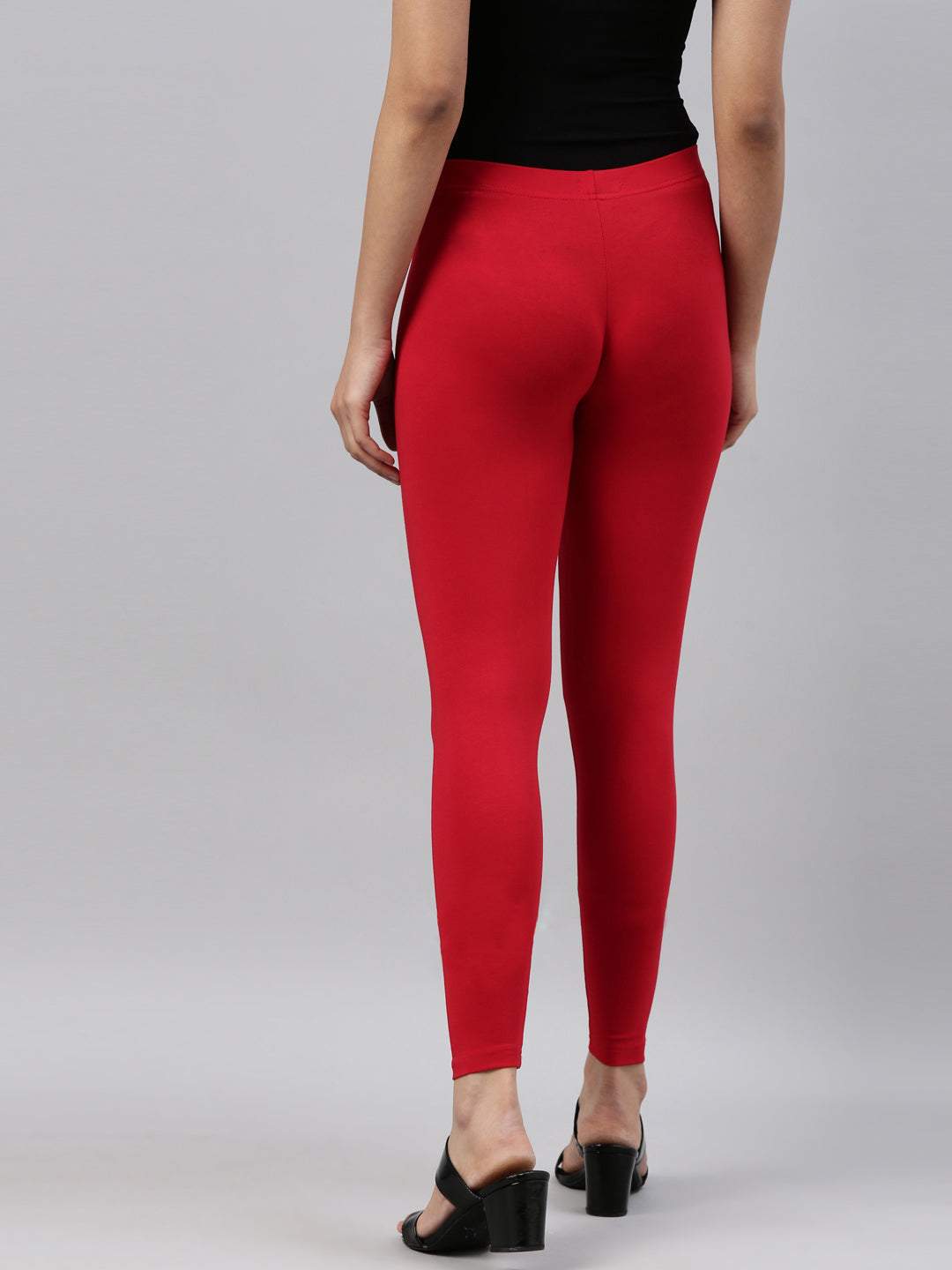 Dark Red Cotton Stretch Ankle Length Leggings – Go Colors India