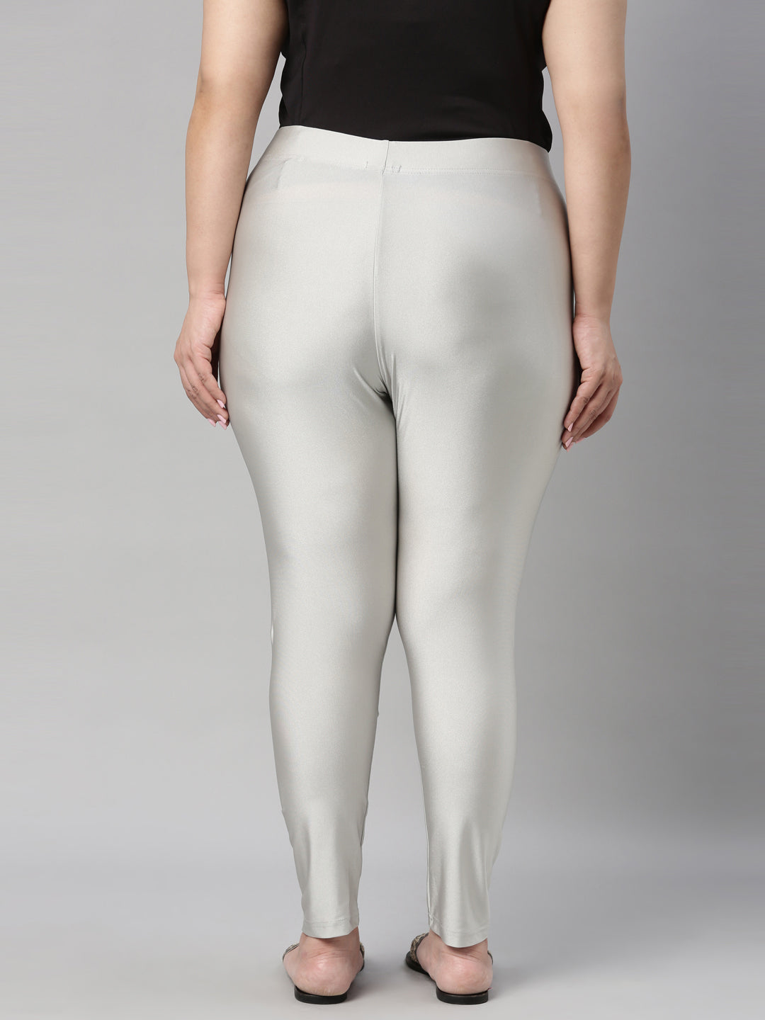 Women Solid Silver Grey Shimmer Leggings – Cherrypick