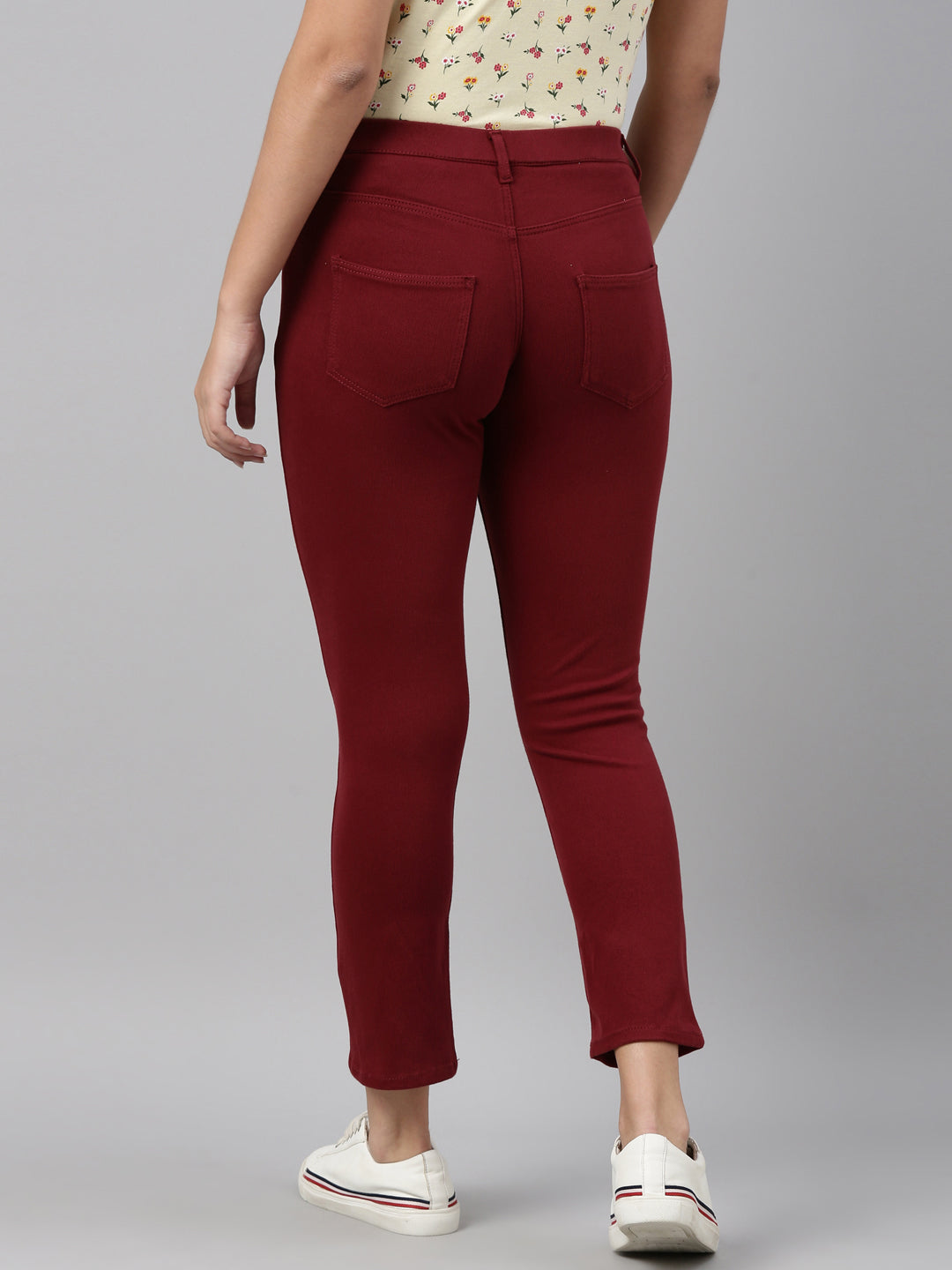 Light Maroon Cotton Poly Stretch Cropped Colored Jeggings S