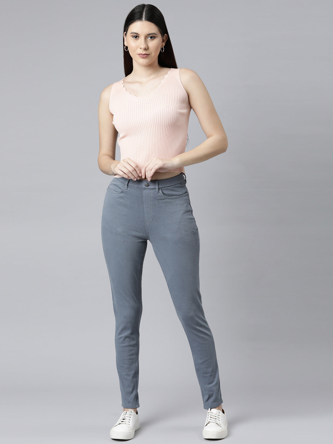 Buy GO COLORS Women Solid Beige Super Stretch Jeggings at