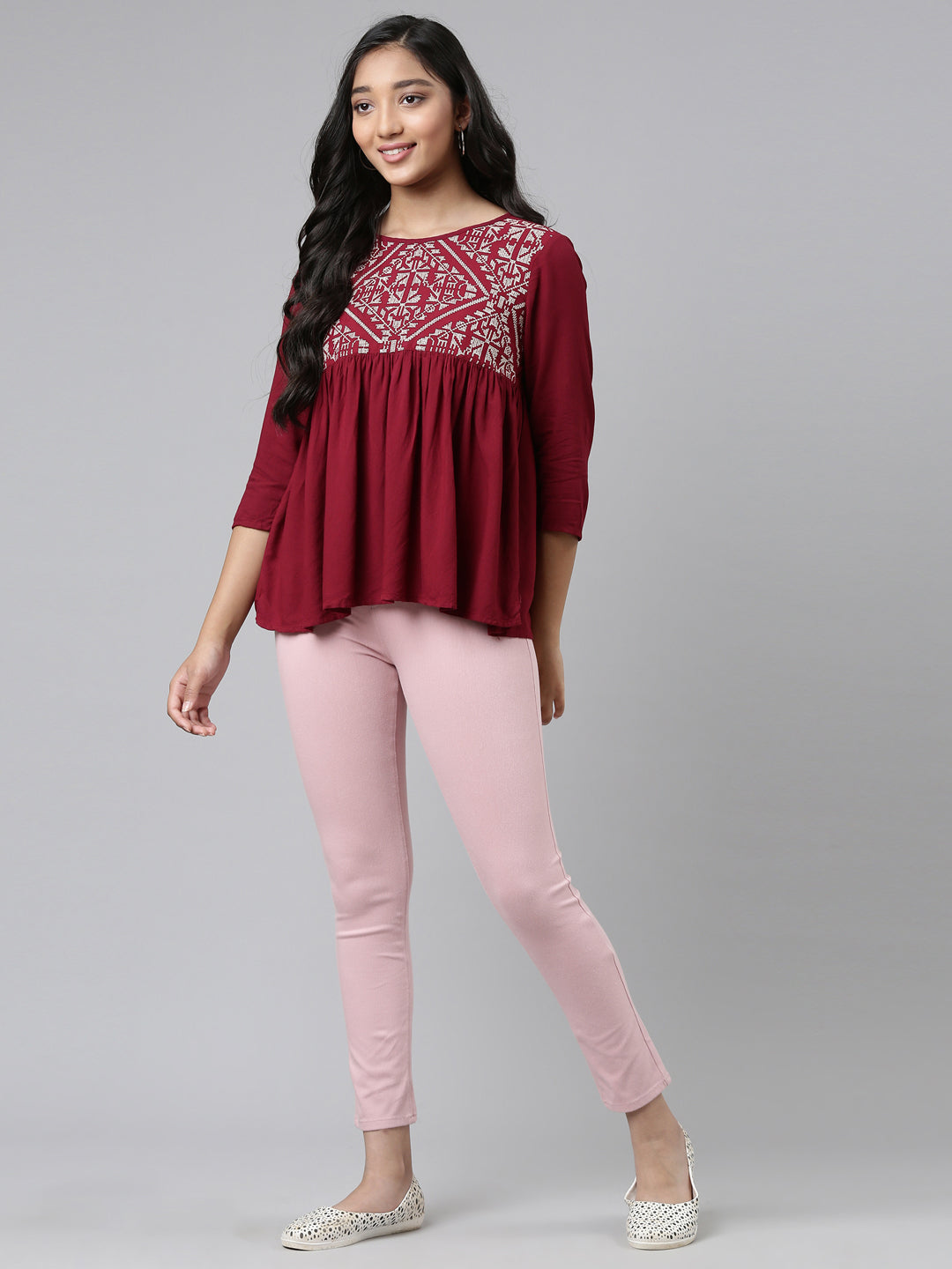 Friday Dressing - Buy Pink Jeggings, Solids Black Tops with Red