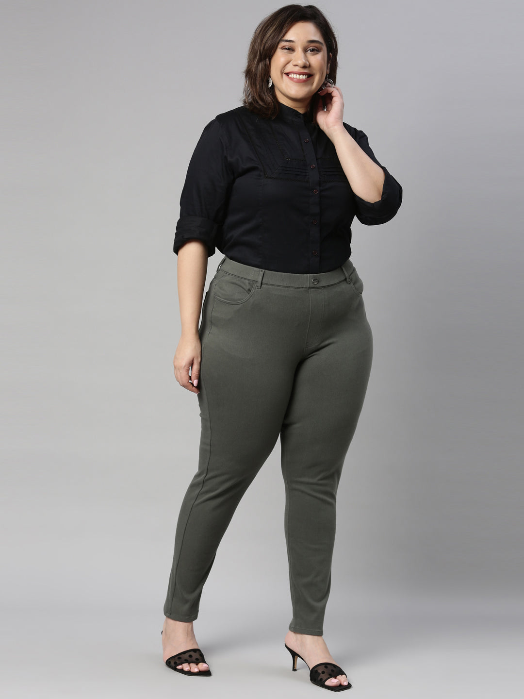 Shop Solid Jeggings with Elastic Waist Online
