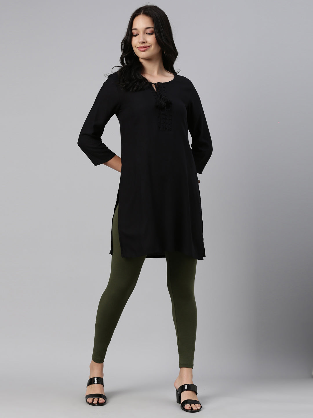 Women Tunic Tops for Leggings, Asymmetrical V Neck Casual Tee Black S :  Amazon.in: Fashion