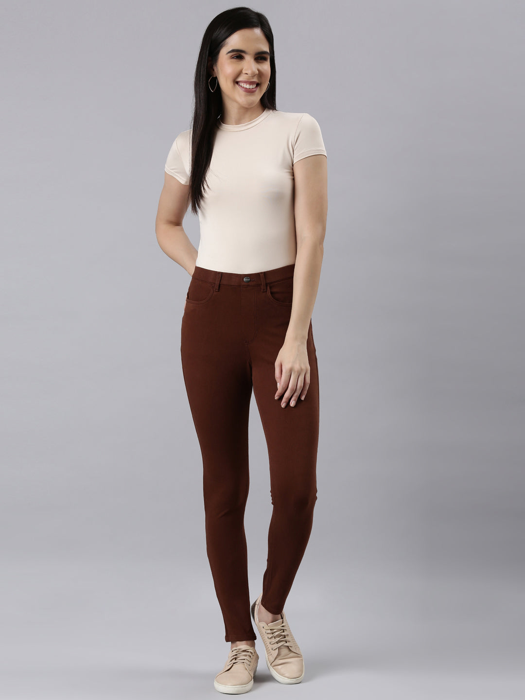 Time and Tru NEW Women's Brown High Rise Stretch Fitted Jeggings XS/XCH 0-2