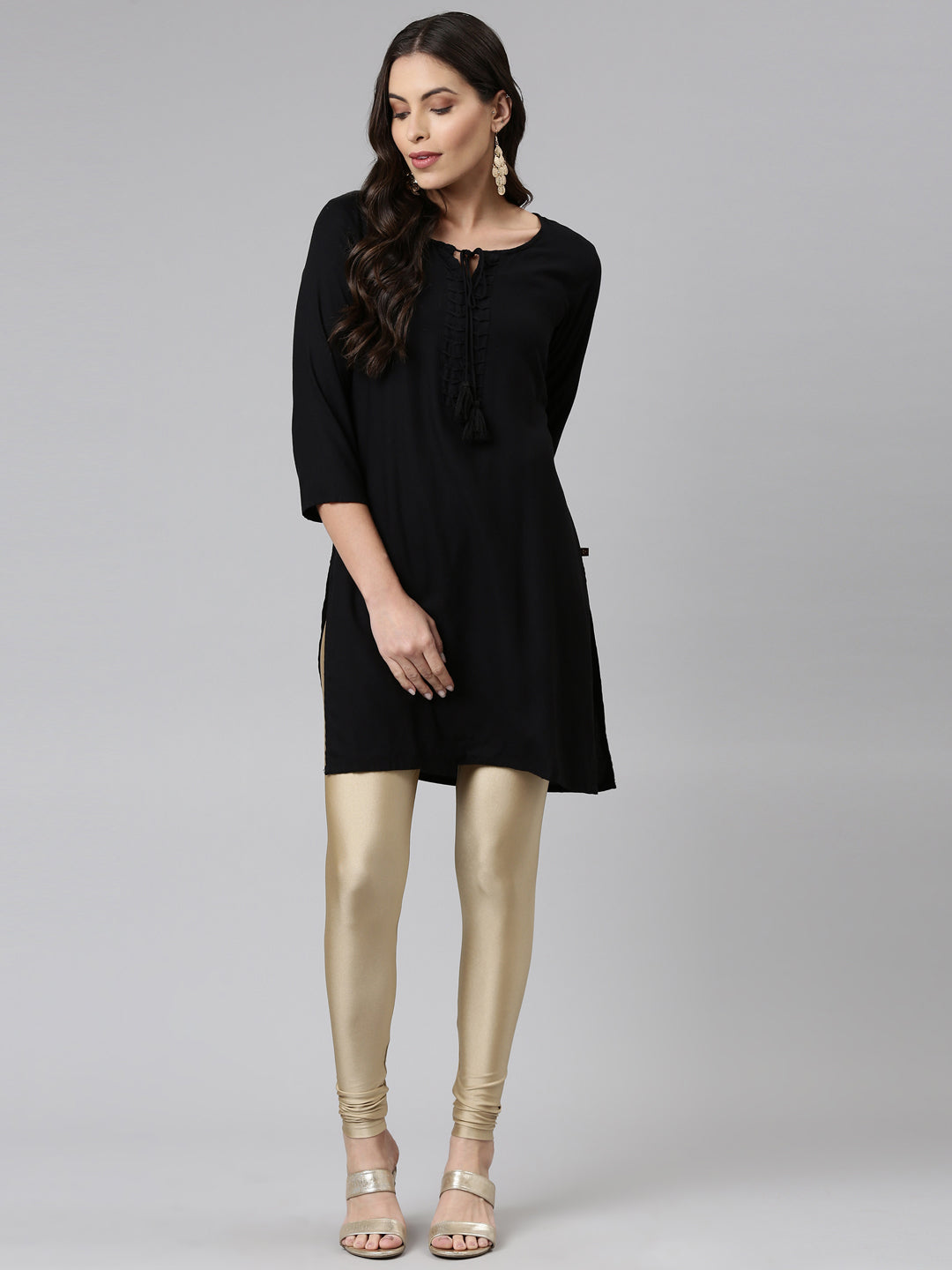 Buy Go Colors Women Antique Gold Nylon Shimmer Churidar Legging online