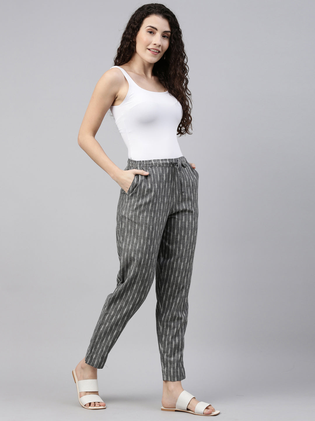Buy Grey Ikat Cotton Pants for Women  Ladies Pants by CraftsandLooms –