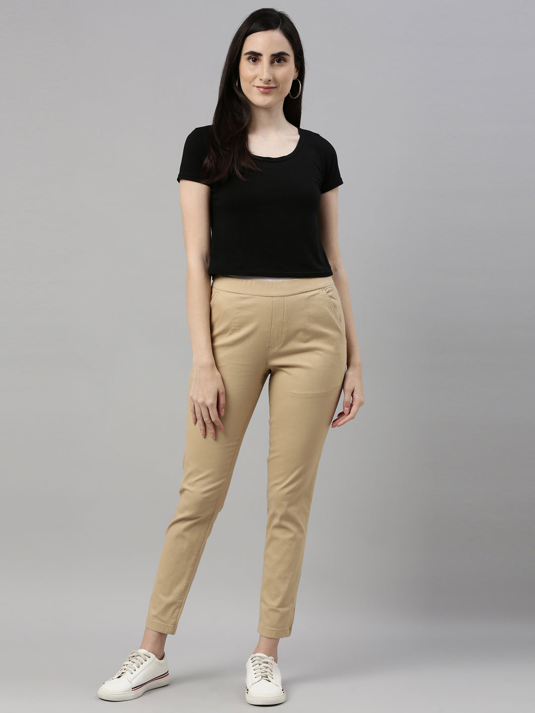 Buy Beige Navy Blue and Olive Green Combo of 3 Solid Women Regular Fit  Trousers Cotton Slub for Best Price Reviews Free Shipping