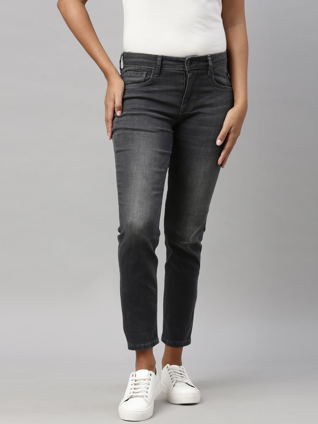 Black Cotton Stretch Straight Fit Jeans