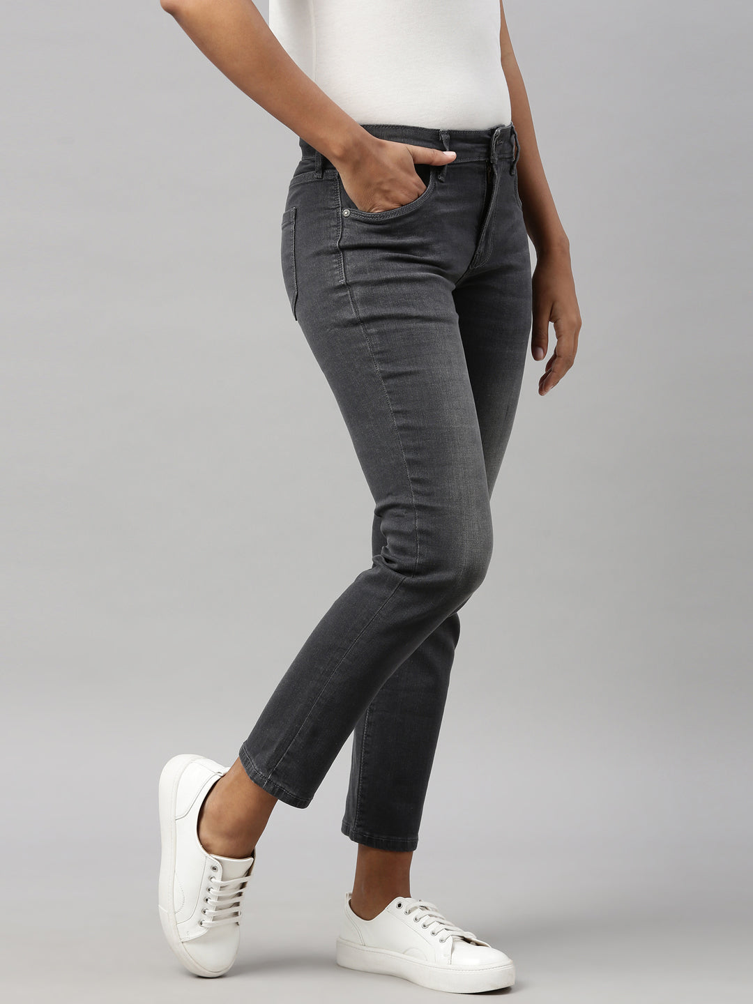 Black Cotton Stretch Straight Fit Jeans