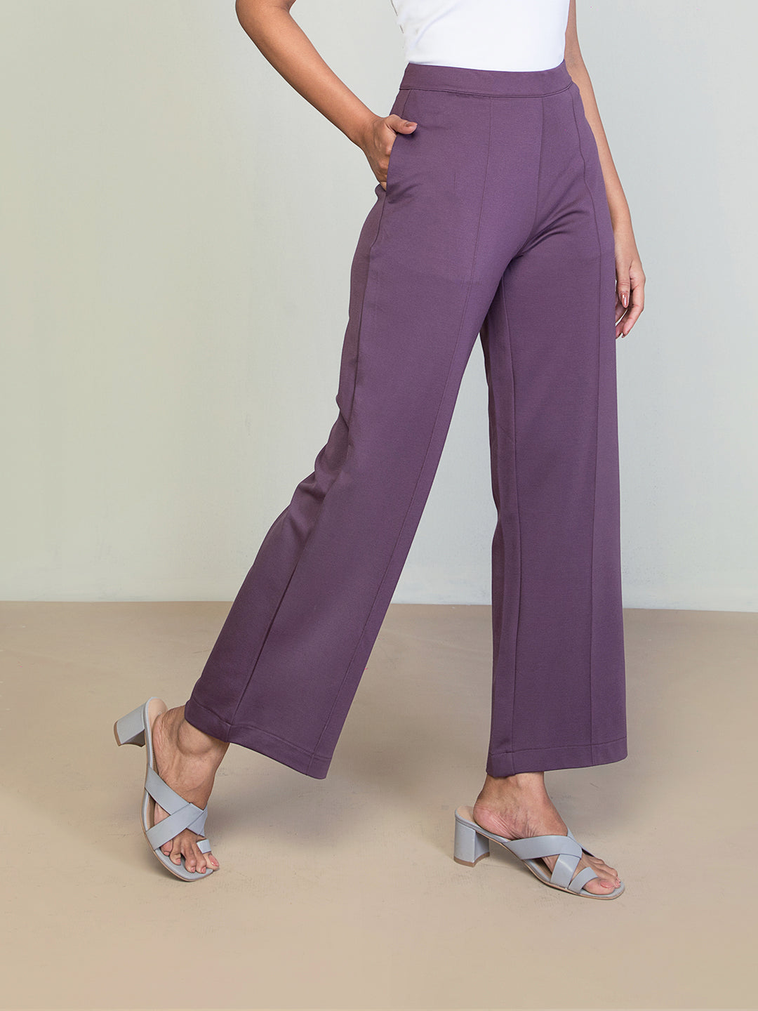 Petite Purple Lace Straight Leg Trousers | Wallis EU